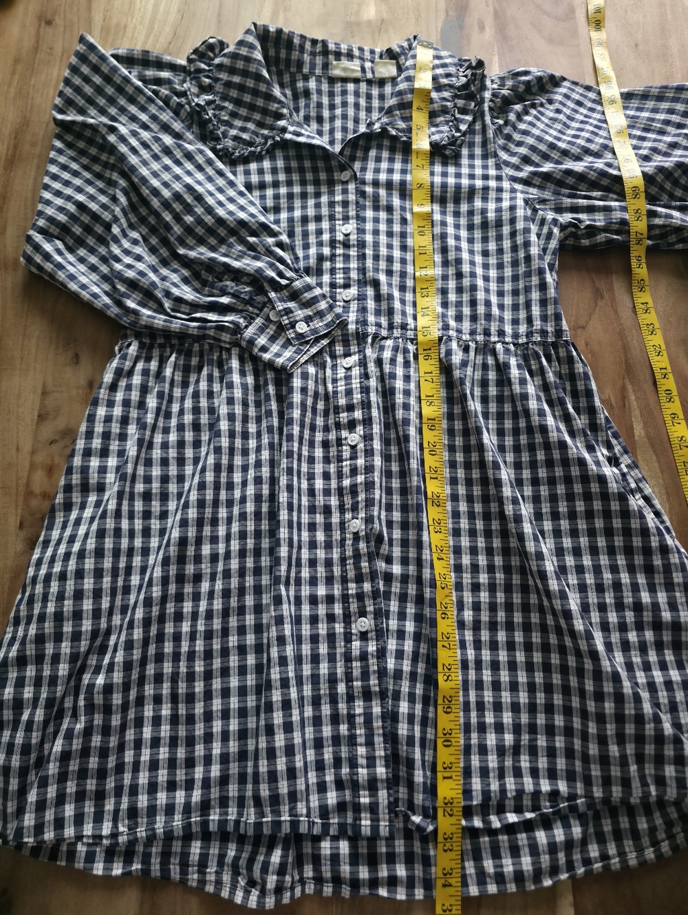 Levi’s Gingham Mira Dress | Ruffle Collar | Navy & White | Cottagecore | Size M - Picture 13 of 16